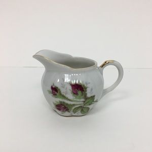 Vintage Rose Floral Gold Etched Mini Pitcher Creamer Milk Jug Trinket Dish